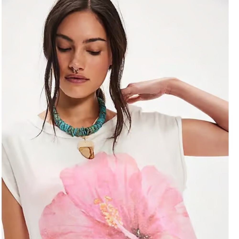 Free People x Ragabond Hibiscus Maxi Tee Dress Sz Large NWT
